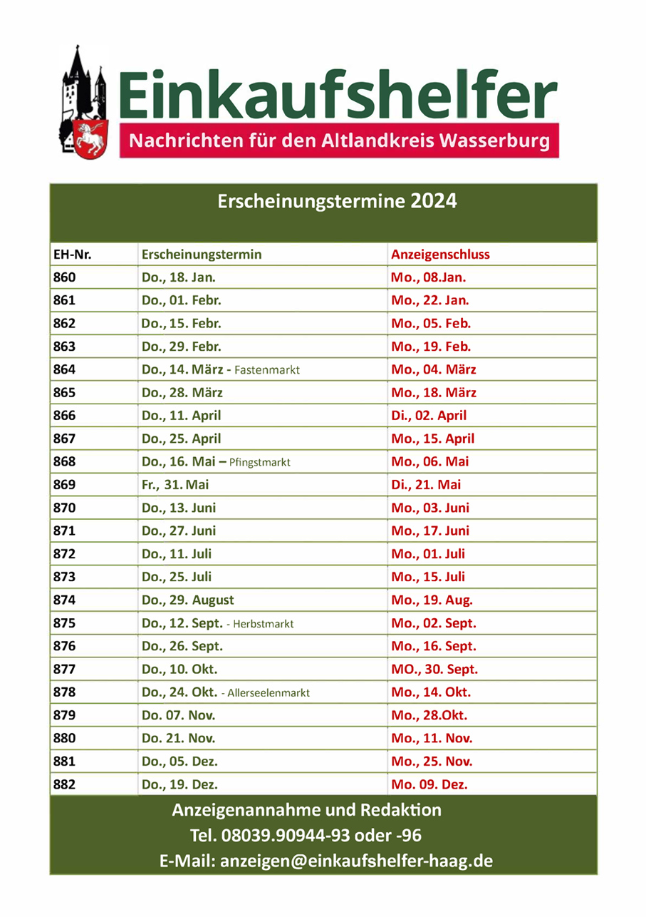 Einkaufshelfer Erscheinungstermine 2024